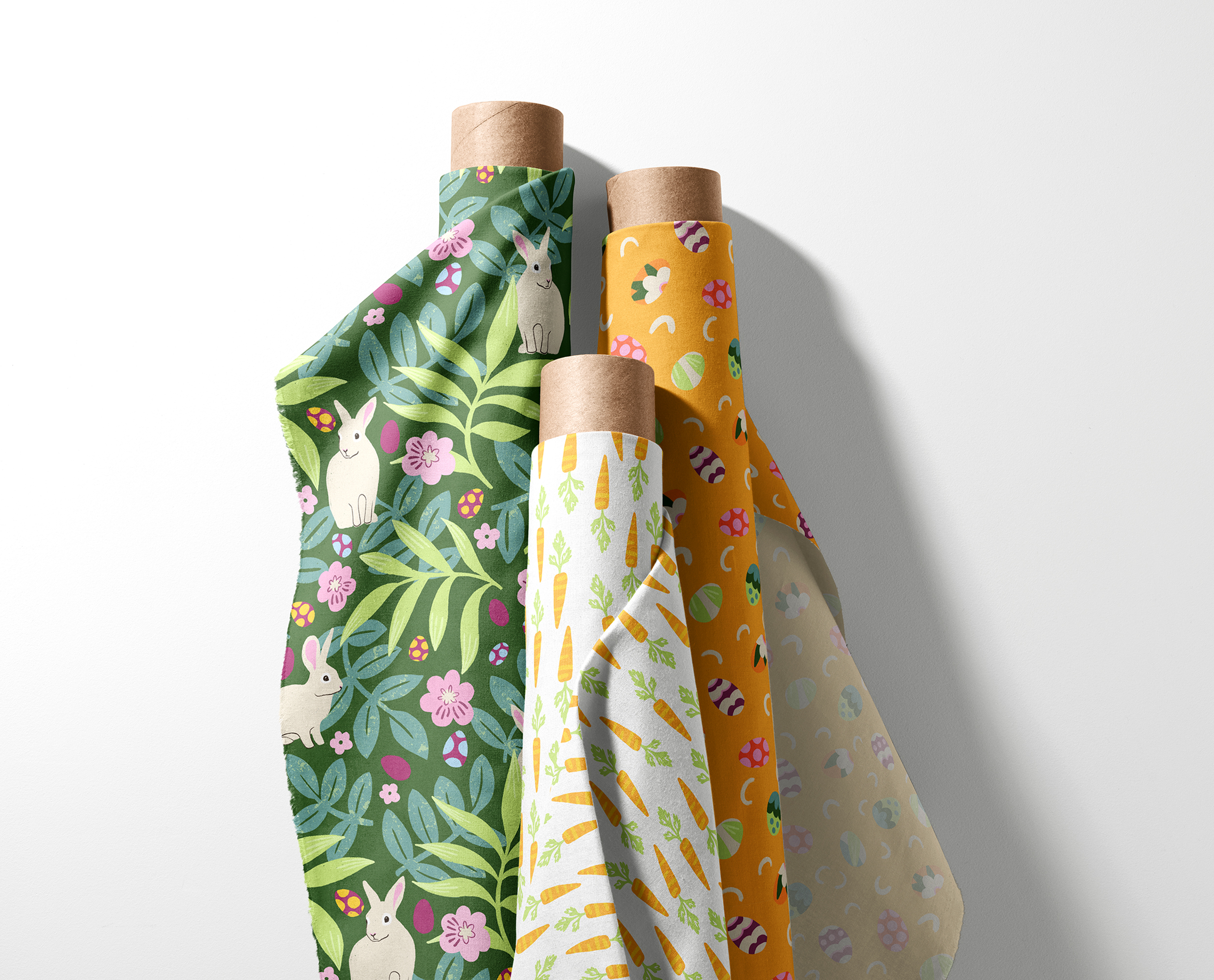 Hellospring easter fabricroll mockup design, csomagolás design, Morva Réka mintatervező, pattern designer és grafikus